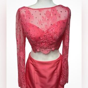 Sherri Hill Pink Lace Long Sleeve Top Size 2